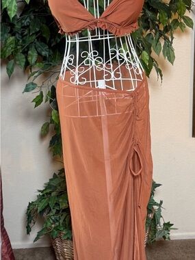 SHEIN Rust Orange Side-Ruched Maxi Skirt